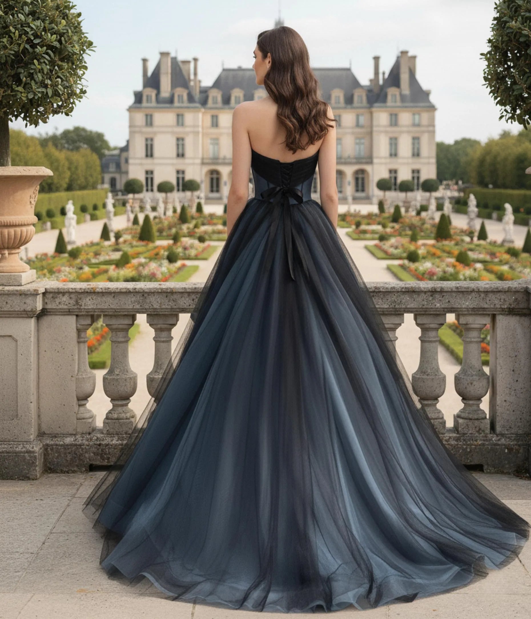 Dusty Blue Ball Gown Prom Dress With Corset Lace Up Back And Bow Strapless Elegance For Prom Goers