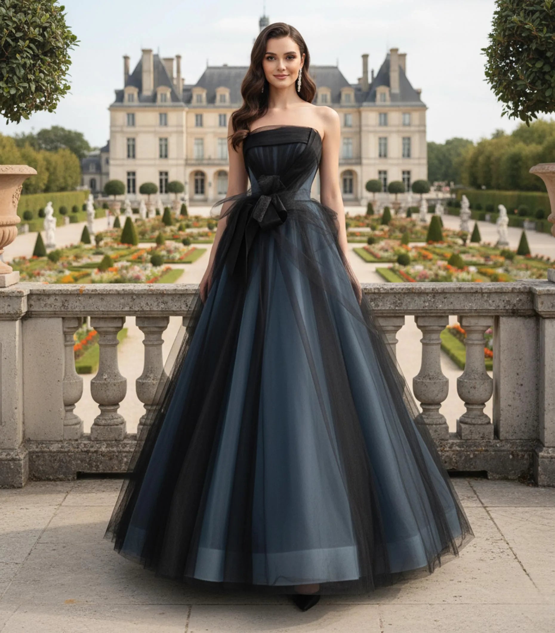 Dusty Blue Ball Gown Prom Dress With Corset Lace Up Back And Bow Strapless Elegance For Prom Goers