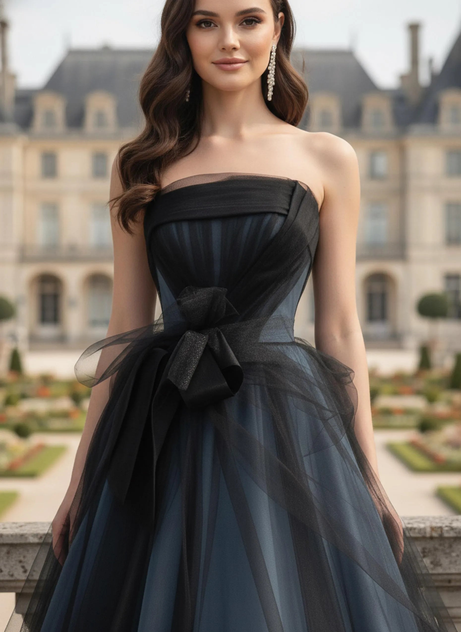 Dusty Blue Ball Gown Prom Dress With Corset Lace Up Back And Bow Strapless Elegance For Prom Goers
