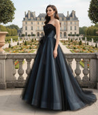 Dusty Blue Ball Gown Prom Dress With Corset Lace Up Back And Bow Strapless Elegance For Prom Goers
