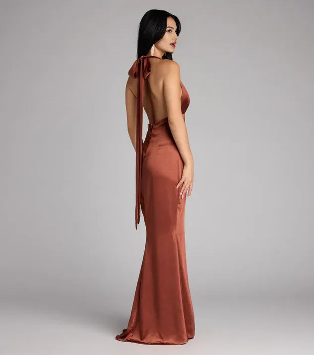 Pretty Column Halter Neck Sleeveless Up Floor-length Prom Dress