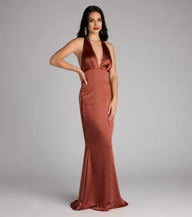 Pretty Column Halter Neck Sleeveless Up Floor-length Prom Dress