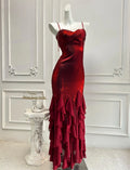 Mermaid Prom Dress With Crystal Spaghetti Straps Red Ruffle Hem Custom Fit For Teens Prom Night