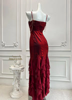 Mermaid Prom Dress With Crystal Spaghetti Straps Red Ruffle Hem Custom Fit For Teens Prom Night
