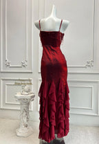 Mermaid Prom Dress With Crystal Spaghetti Straps Red Ruffle Hem Custom Fit For Teens Prom Night