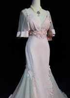 Mermaid Prom Dress With Beaded Tulle Sleeves And Velvet Applique Bodice With Sweetheart Neckline For Prom Night