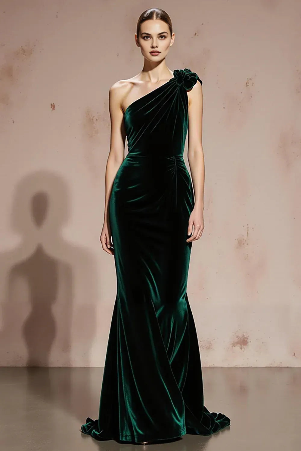 Pretty Mermaid/Trumpet One Shoulder Sleeveless Sweep/Brush Train Prom Dress