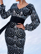 Pretty Mermaid V Neck Long Sleeve Zipper Up Sweep/Brush Train Prom Dress