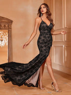 Pretty Mermaid V Neck Sleeveless Backless Chapel Train Prom Dress