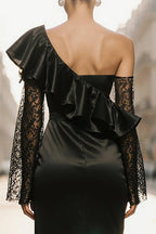 Pretty Sheath/Column One Shoulder Long Sleeve Ankle-Length Prom Dress