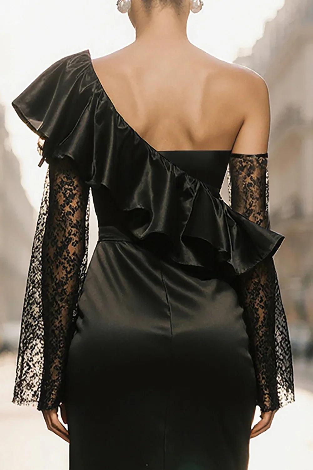 Pretty Sheath/Column One Shoulder Long Sleeve Ankle-Length Prom Dress