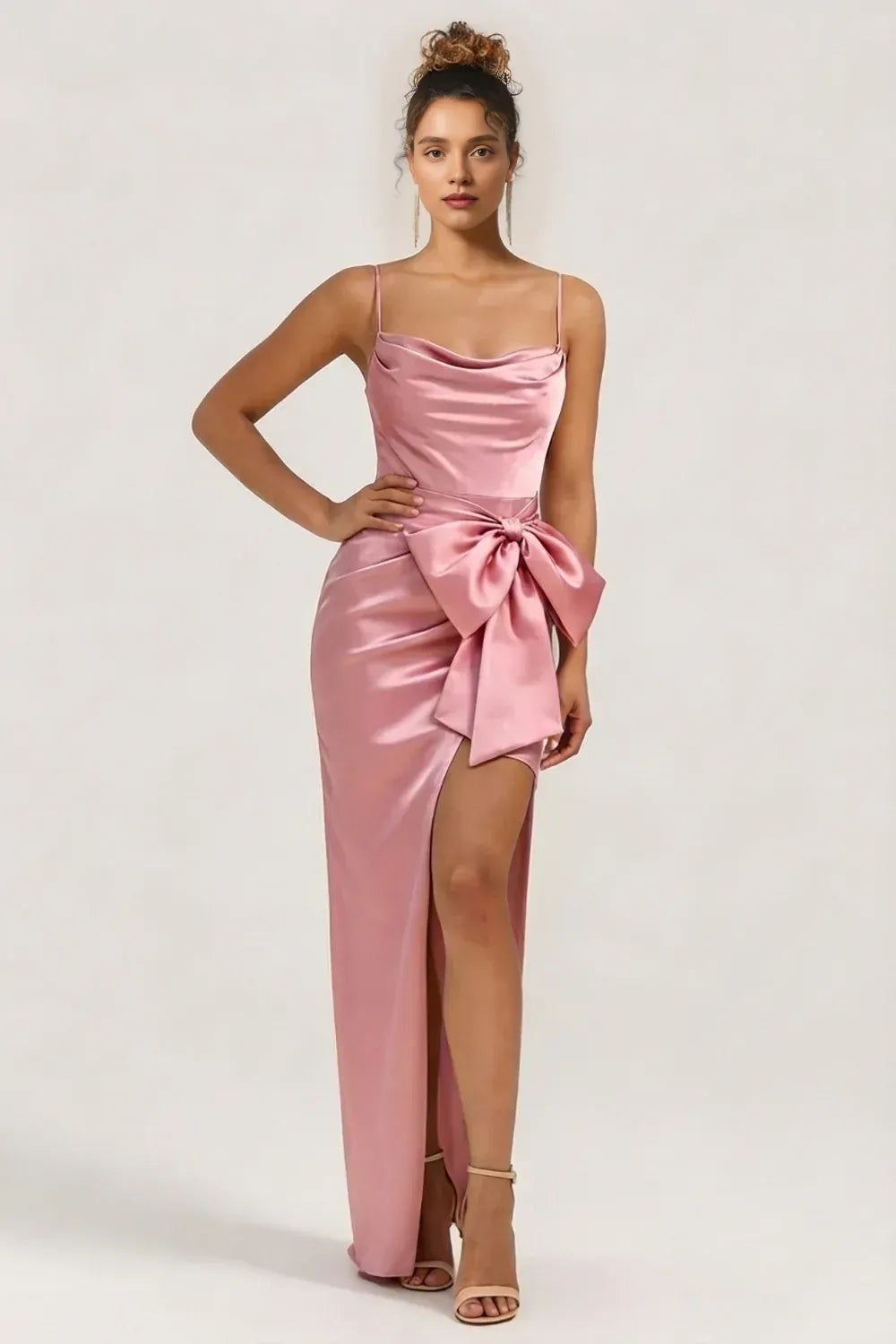 Pretty Sheath Cowl Neck Sleeveless Slit Floor-Length Prom Dress