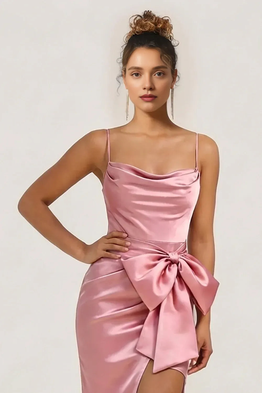 Pretty Sheath Cowl Neck Sleeveless Slit Floor-Length Prom Dress