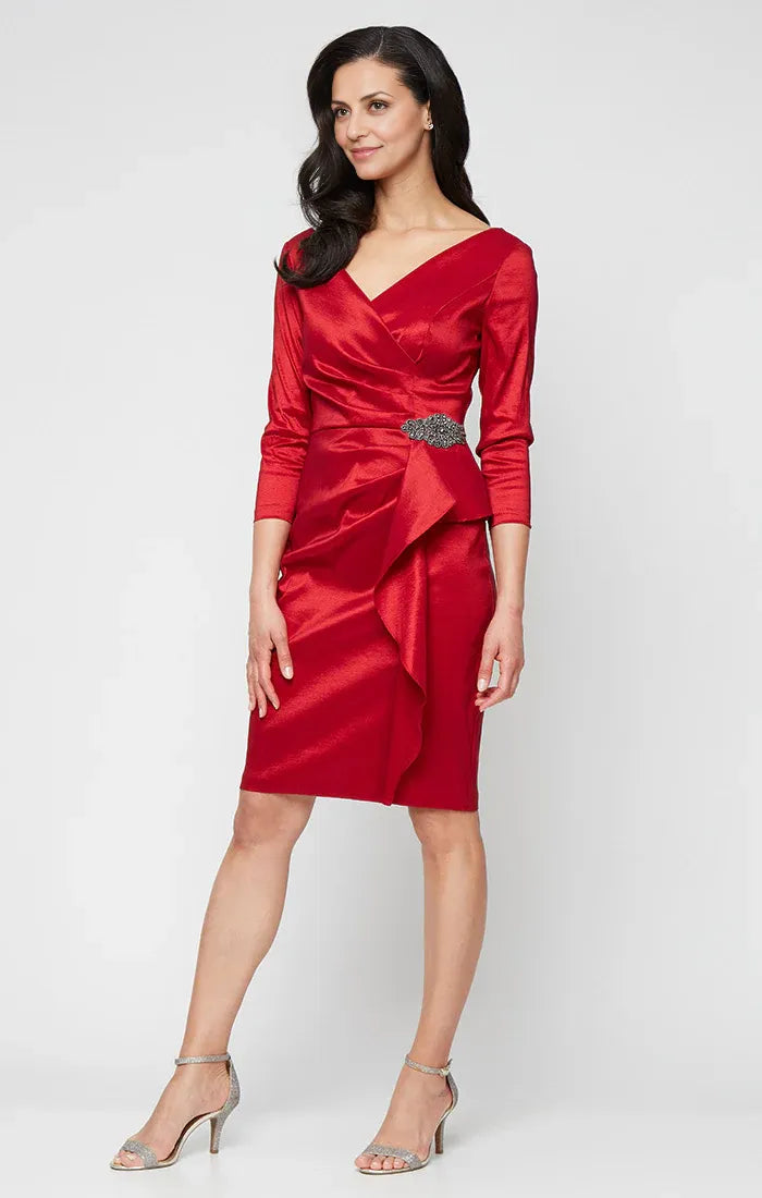 Pretty Sheath V Neck Long Sleeve Backless Knee-Length Mother of the Bride Dress