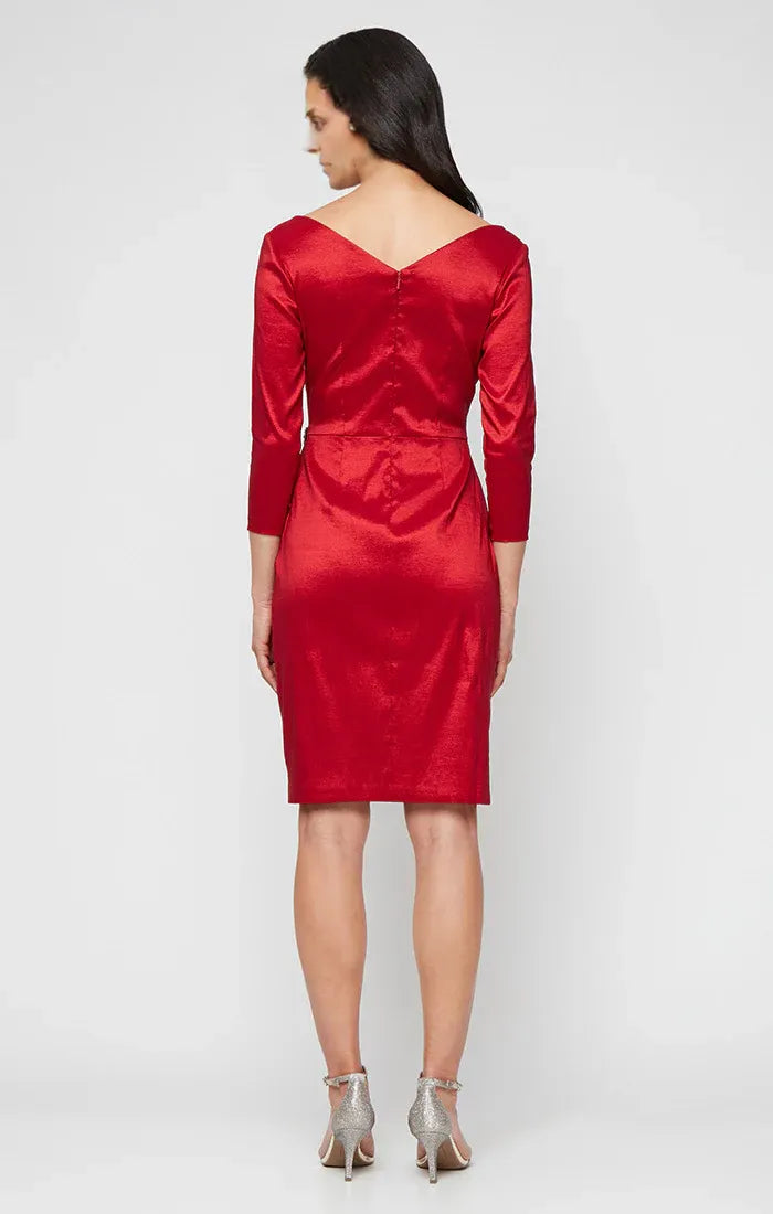 Pretty Sheath V Neck Long Sleeve Backless Knee-Length Mother of the Bride Dress
