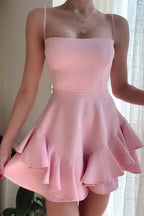 Pretty Spaghetti Straps Sleeveless A Line Ruffles Short-Mini Homecoming Dress