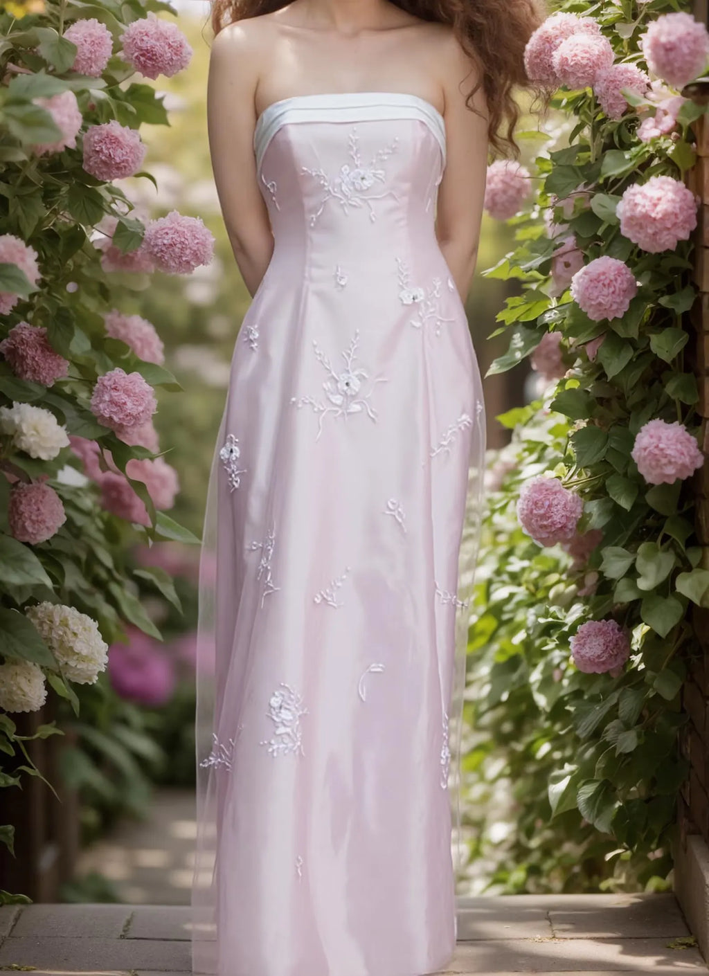 Strapless Pink Prom Dress With Embroidered Floral Motifs Floor Length Elegant Romance For Female Guests
