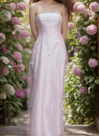 Strapless Pink Prom Dress With Embroidered Floral Motifs Floor Length Elegant Romance For Female Guests