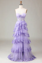 Pretty Sweetheart Sleeveless Princess Tiered Slit Long Prom Dress