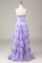Pretty Sweetheart Sleeveless Princess Tiered Slit Long Prom Dress