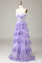 Pretty Sweetheart Sleeveless Princess Tiered Slit Long Prom Dress