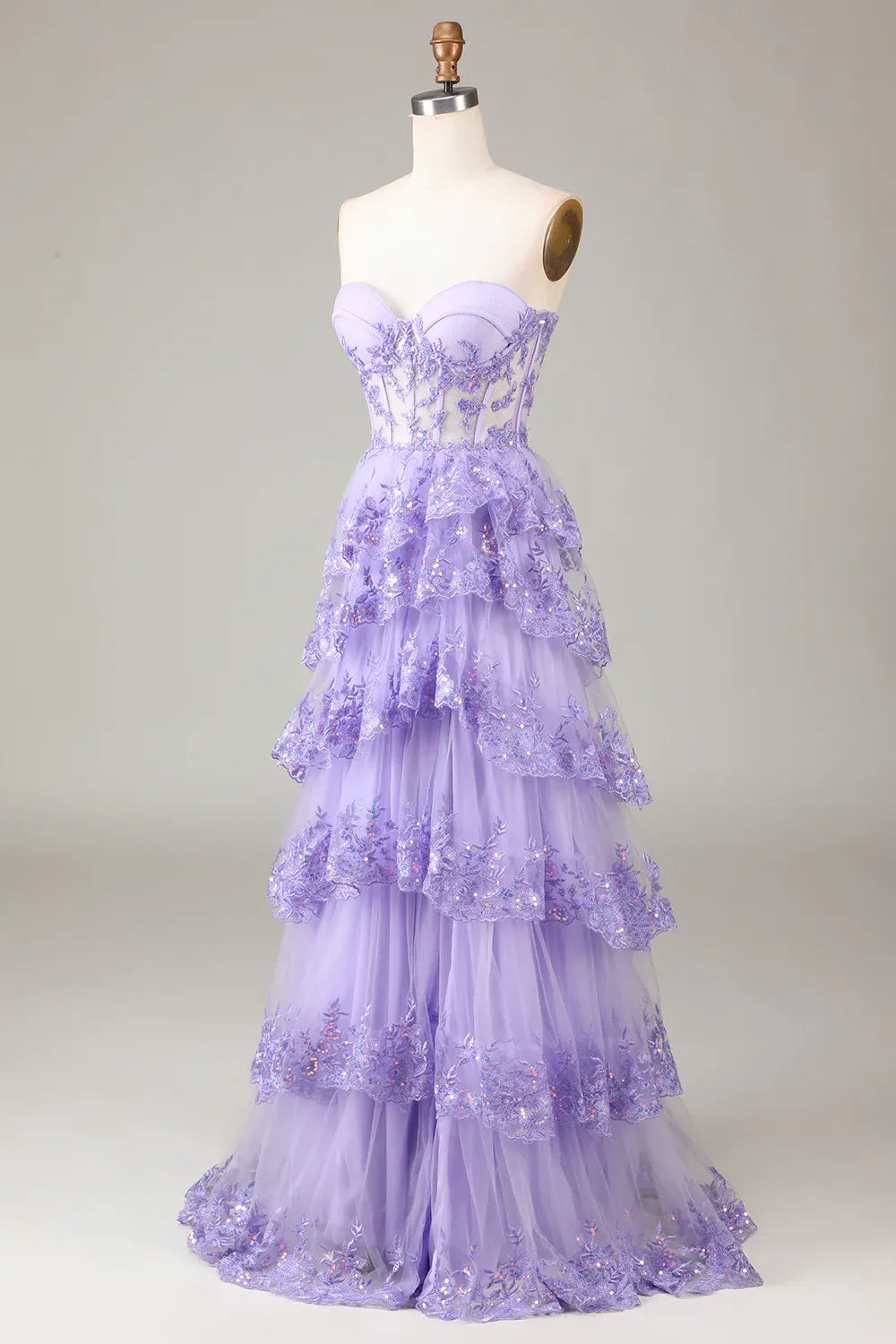 Pretty Sweetheart Sleeveless Princess Tiered Slit Long Prom Dress