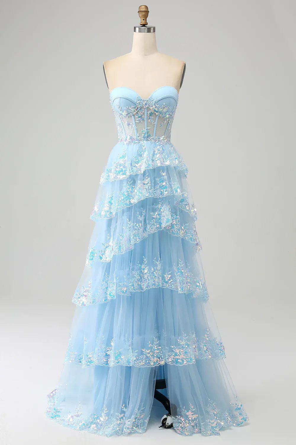 Pretty Sweetheart Sleeveless Princess Tiered Slit Long Prom Dress
