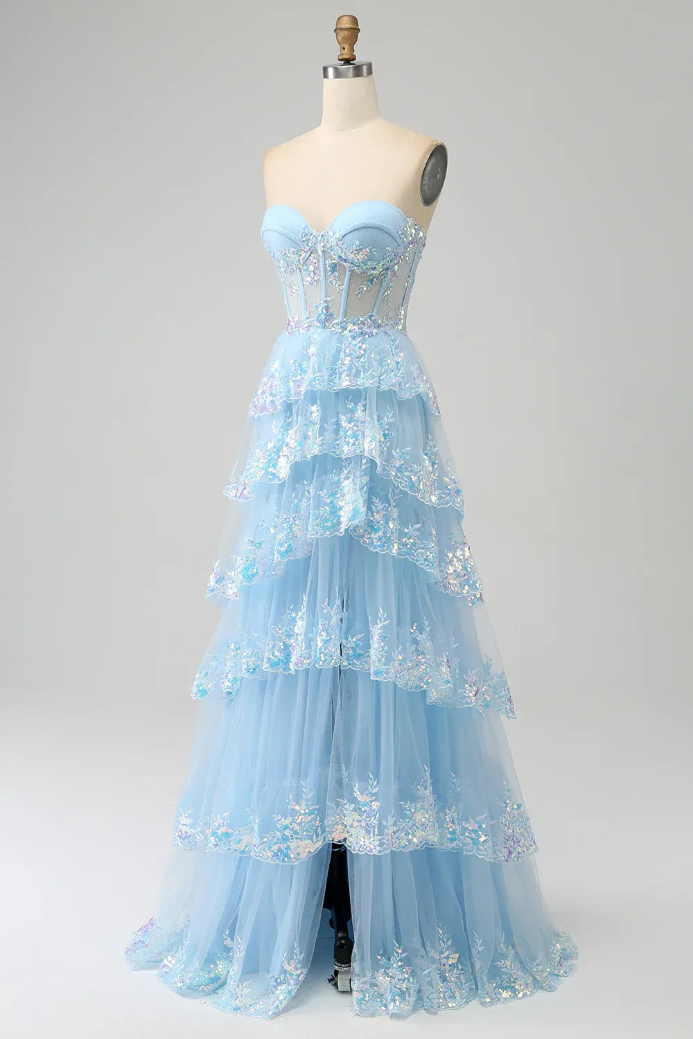 Pretty Sweetheart Sleeveless Princess Tiered Slit Long Prom Dress