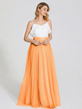 Pretty Two Pieces Spaghetti Straps Sleeveless Tulle Floor-Length Bridesmaid Dress