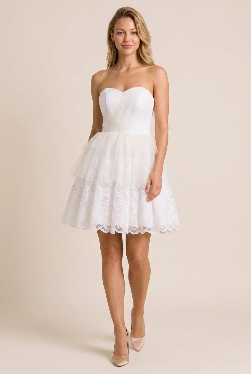 Ivory Pretty A-Line Sweetheart Ruched Tie Ivory Short Homecoming Dress