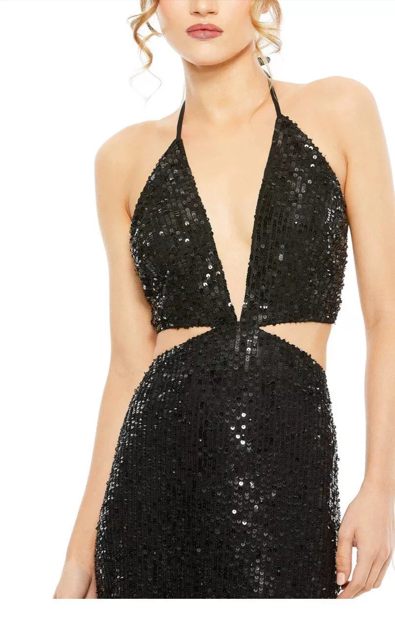 Mermaid/Trumpet Halter Neck Luxury Prom Dress Floor-Length Sequins Sleeveless Formal Evening Gown Solid Color Custom Sexy Party Dresses