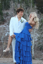 Strapless Tiered Ruffled High-Slit Floor-Length Prom Dress