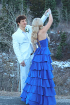 Strapless Tiered Ruffled High-Slit Floor-Length Prom Dress