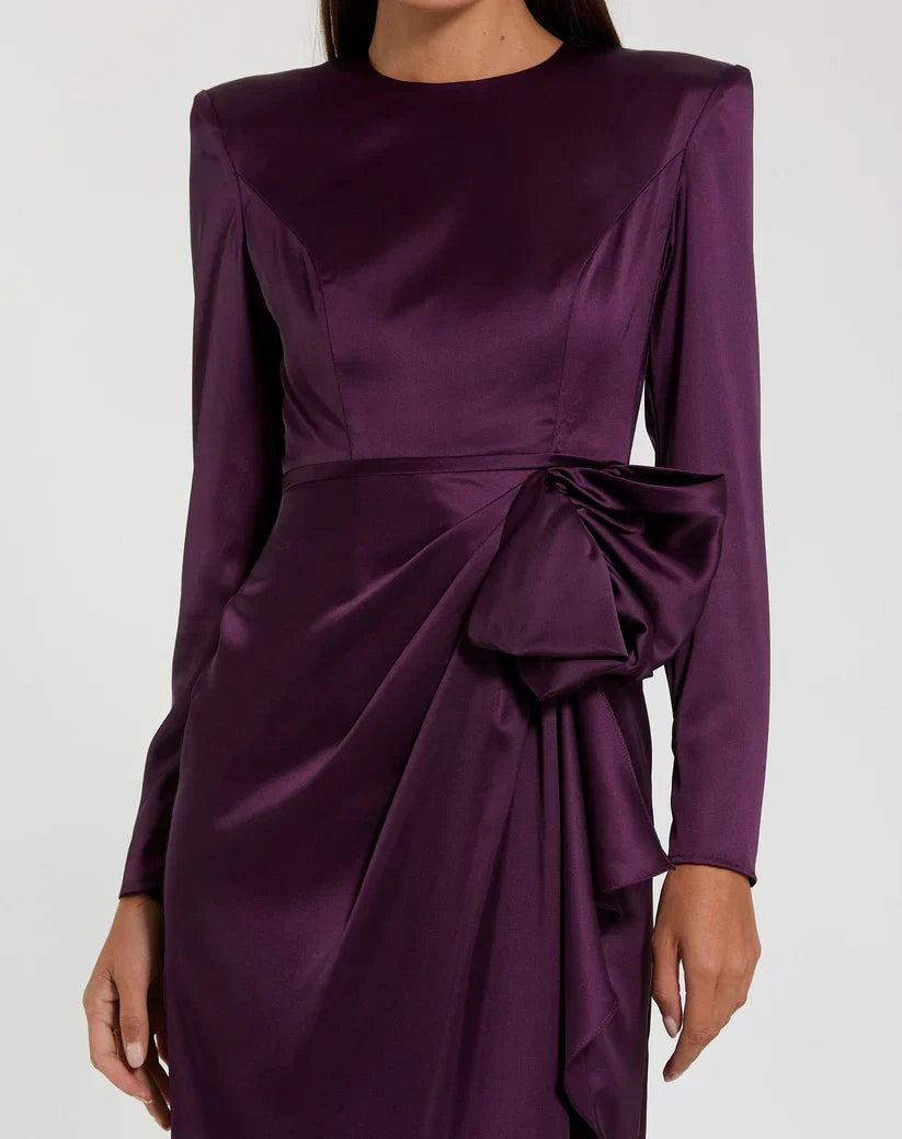 A-Line Round Neck Long Sleeve Zipper Up Floor-Length Prom Dress