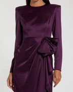 A-Line Round Neck Long Sleeve Zipper Up Floor-Length Prom Dress
