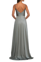 Radiant A Line Plunge Neck Sleeveless Open Back Floor Length Evening Dress
