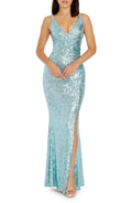 Radiant Mermaid Plunging V Neck Sleeveless Open Back Floor Length Evening Dress