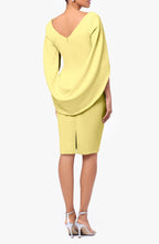 Radiant Sheath Boat Neck Cape Sleeve Zipper Back Knee Length Evening Dress