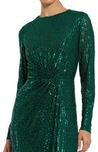 Radiant Sheath Crew Neck Long Sleeve Ruched Back Floor Length Evening Dress