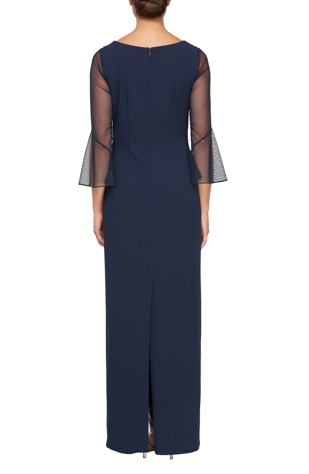 Radiant Sheath Jewel Neck Bell Sleeve Zipper Back Floor Length Evening Dress
