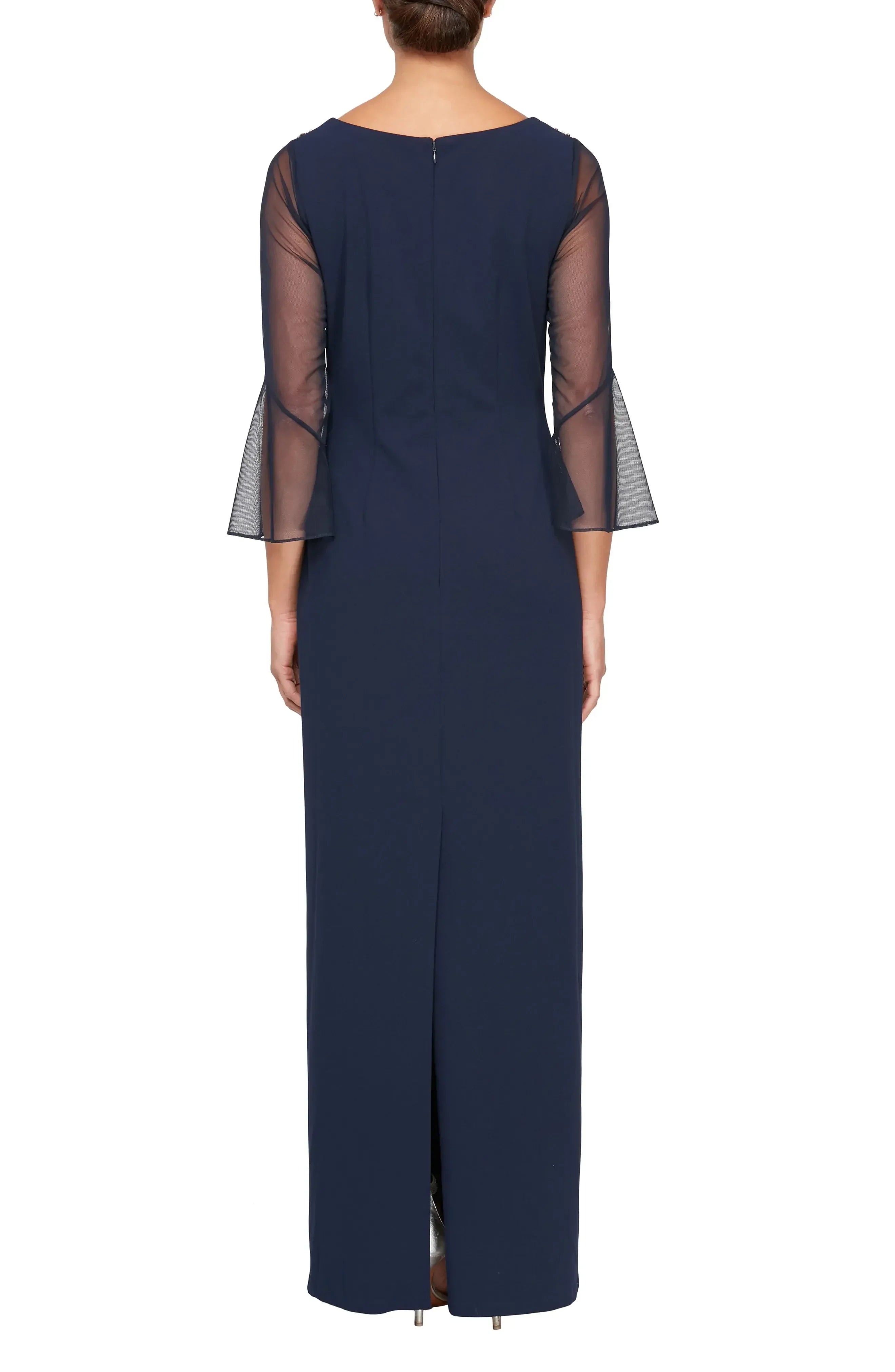 Radiant Sheath Jewel Neck Bell Sleeve Zipper Back Floor Length Evening Dress