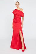 Radiant Sheath One Shoulder Short Sleeve Plain Back Floor Length Evening Dress
