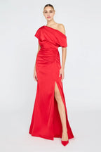 Radiant Sheath One Shoulder Short Sleeve Plain Back Floor Length Evening Dress