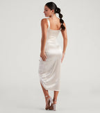 Radiant Sheath Square Neck Sleeveless Zipper Back Midi Length Prom Dress