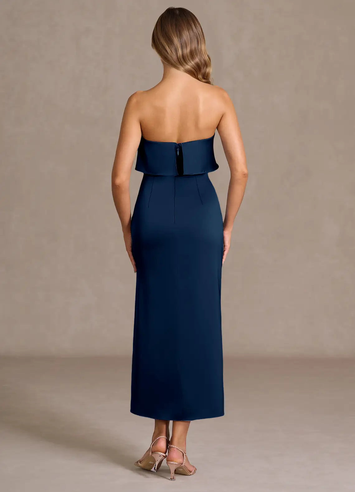 Radiant Sheath Sweetheart Strapless Ruffle Accent Open Back Midi Length For Sale Prom Dress