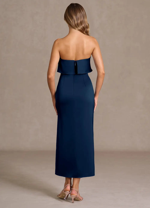 Radiant Sheath Sweetheart Strapless Ruffle Accent Open Back Midi Length For Sale Prom Dress