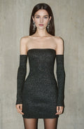 Radiant Strapless Off Shoulder Long Sleeve Zip Back Short Length Homecoming Dress