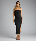 Radiant Trumpet Square Neck Spaghetti Strap Open Back Midi Length Prom Dress