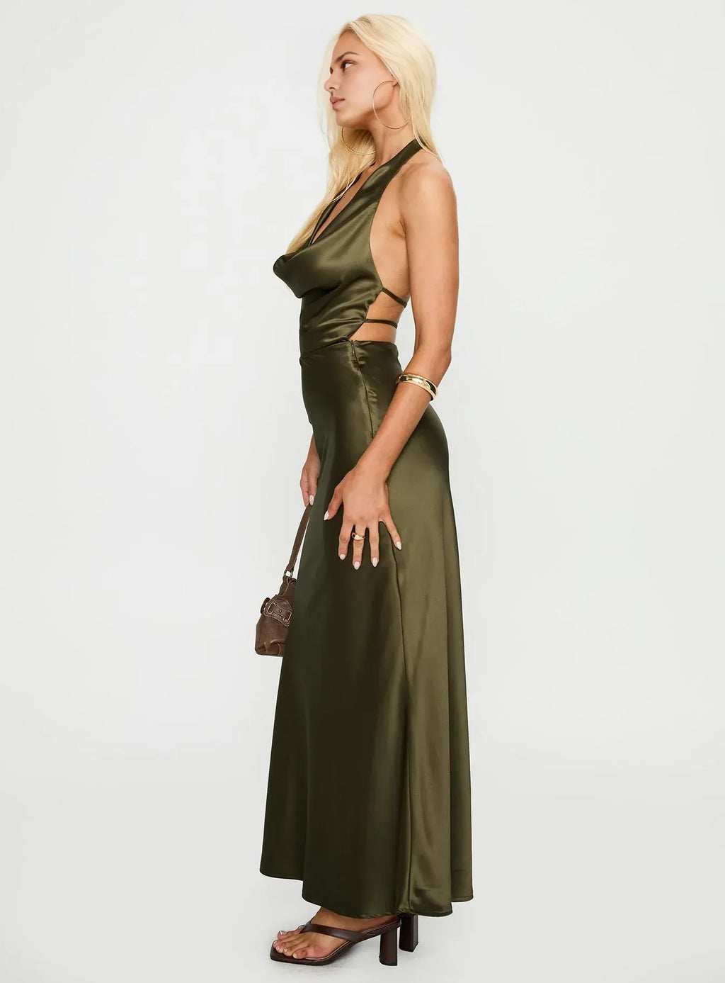 Red Halter Neck Backless Maxi Dress No Slit Prom Dresses