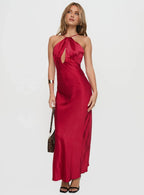 Red Halter Neck Cutout Backless Maxi Dress Sleeveless Prom Dresses
